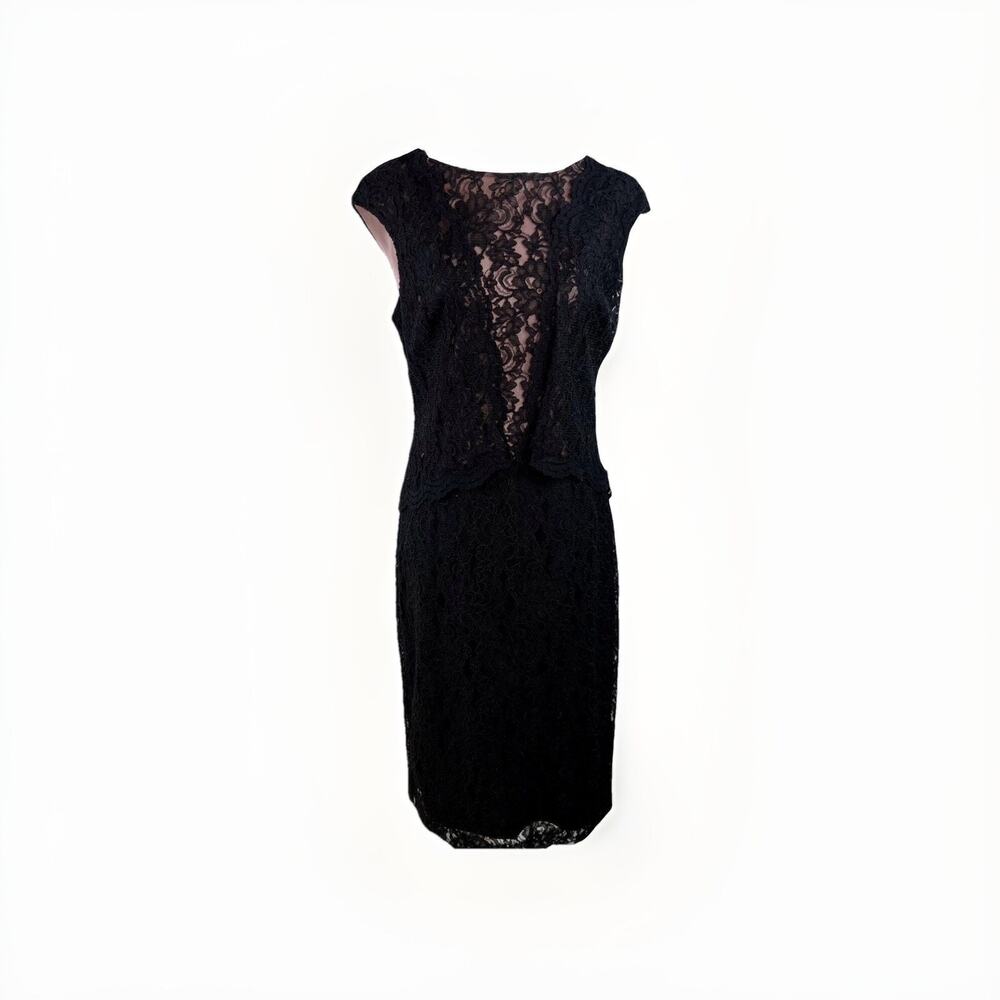 Ralph Lauren Black Lace Cap Sleeves Lined Cocktail Party Dress Fun Stylish Sz 6